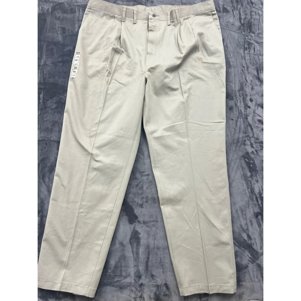 Lee Double Pleat Chino Pants‎ Mens 48x32 Khaki Wrinkle Free Tapered Leg 414-1250